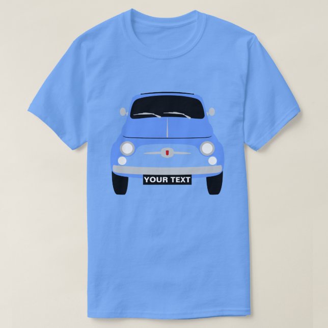 Individuell Vintager Klassiker Blue Fiat 500 T-Shirt (Design vorne)