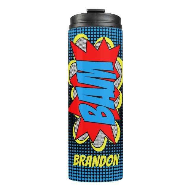 Individuell Vintages Comic Buch Pop Art BAM! Thermosbecher (Vorderseite)