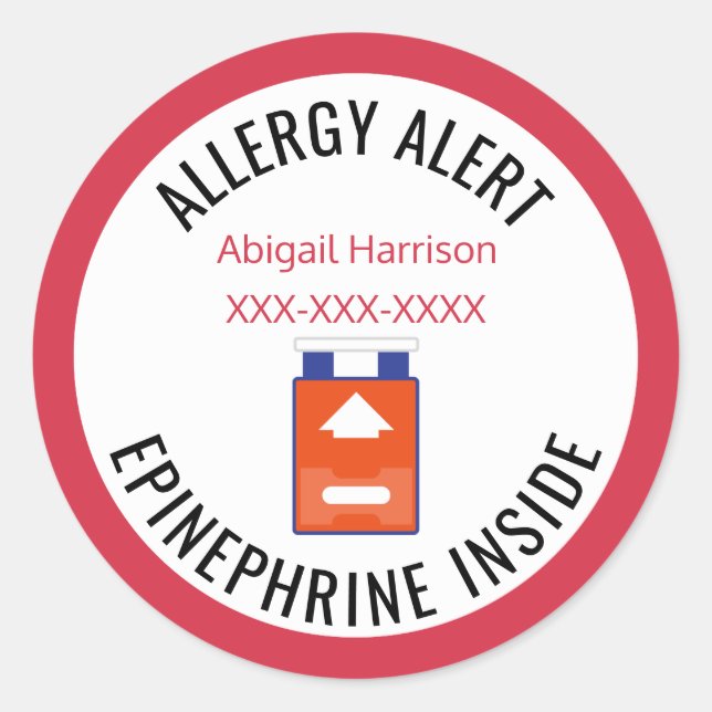 Individuelle Allergiebeschwarnung Epinephrine Insi Runder Aufkleber (Vorderseite)