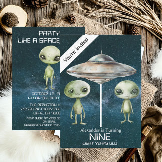 Individuelle Altersgruppe Weltraum Alien Geburtsta Einladung