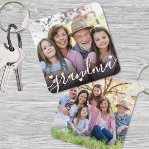 Individuelle Doppelseitenfamilie Oma Zwei Fotos Schlüsselanhänger