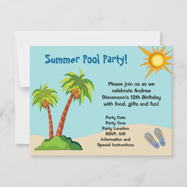 Individuelle Einladung, Sommerpool Party Thema ode Einladung (Vorderseite)