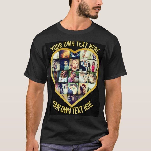 Individuelle Erinnerungen Herzgeformtes Foto Colla T-Shirt (Vorderseite)