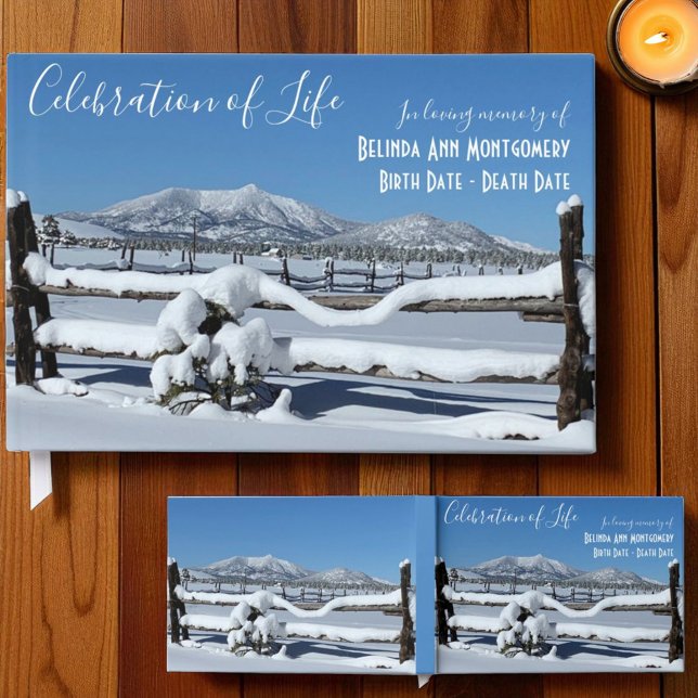 Individuelle Feier des Lebens Frische Winterschnee Gästebuch (Guestbook template front cover and full view front and back. )