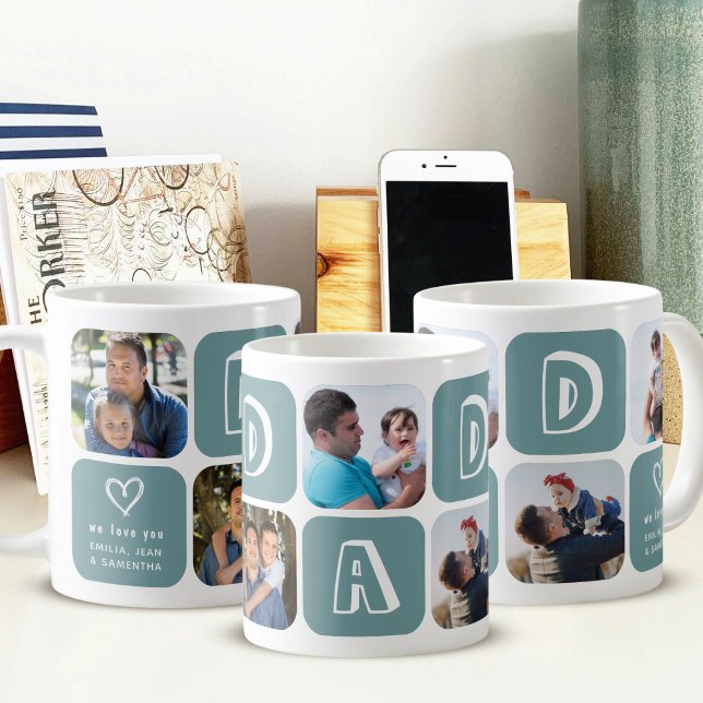Individuelle Fotocollage für Papa Geschenk Grün Kaffeetasse (Von Creator hochgeladen)