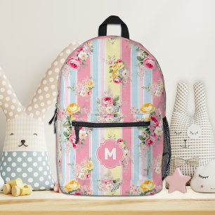Individuelle gestreifte rosa Blumen-Rucksack Bedruckter Rucksack