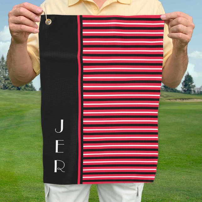 Individuelle Golfer-Initialen | Schwarze, moderne  Golfhandtuch (Von Creator hochgeladen)
