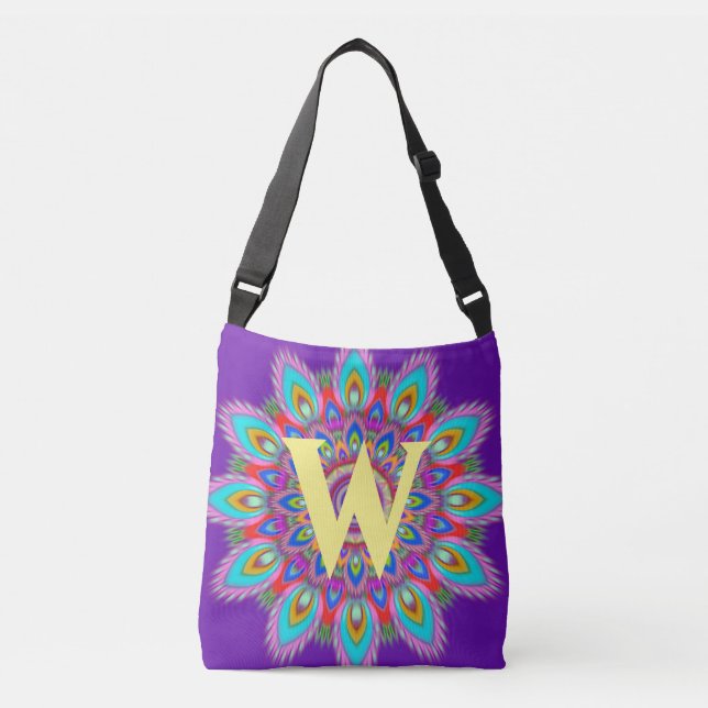 Individuelle initiale psychedelische Cross Body Ta Tragetaschen Mit Langen Trägern (Vorderseite)