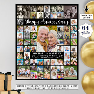 Individuelle Jubiläums-64-Foto-Collage personalisi Poster