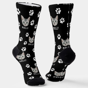 Individuelle Katzen-Foto & Name Schwarz Socken