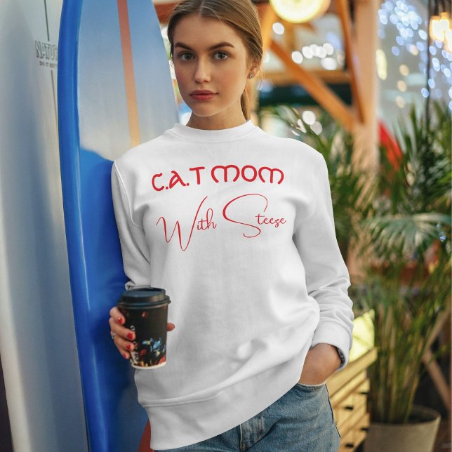 Individuelle Katzenmutter Rot Schrift Lustiger Tie Sweatshirt (Von Creator hochgeladen)