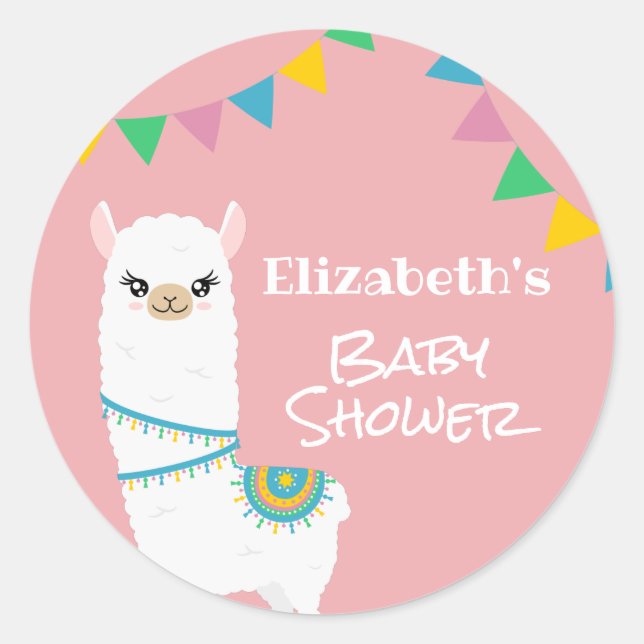 Individuelle Lama Baby Dusche Runder Aufkleber (Vorderseite)