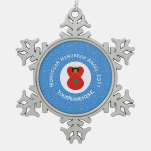 Individuelle marokkanische Chanukka-Engelflagge Schneeflocken Zinn-Ornament