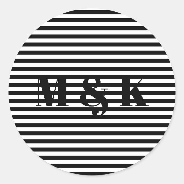 Individuelle Monogramm-Initialen Schwarz-weiße Str Runder Aufkleber (Vorderseite)