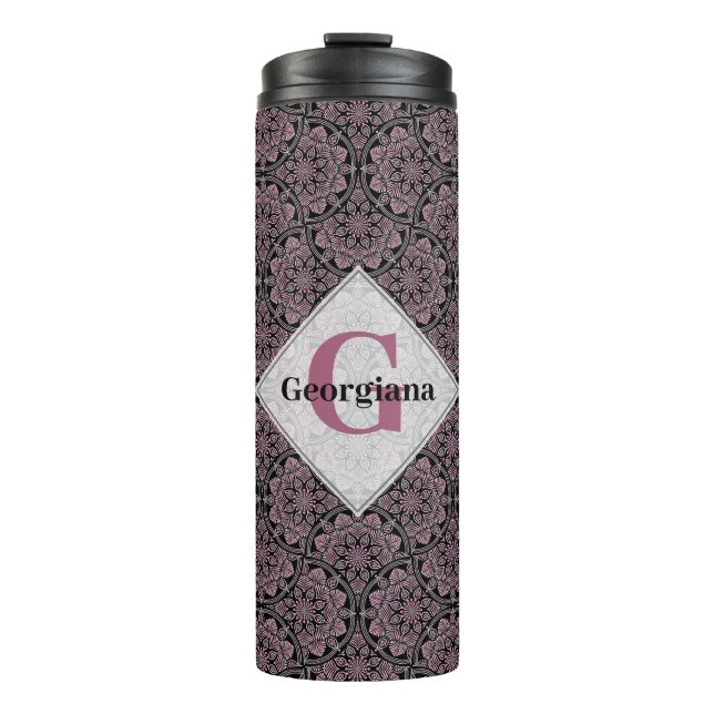 Individuelle Name 1920er Jahre Dusky Rose Floral F Thermosbecher (Vorderseite)