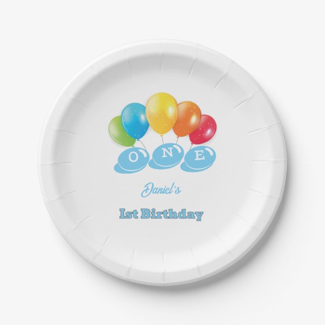 Individuelle Name 1. Geburtstagskind Pappteller (Vorderseite)