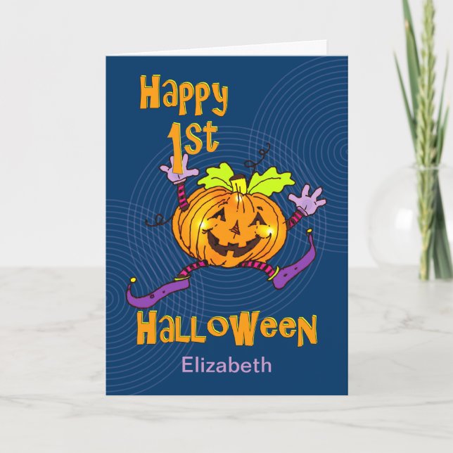 Individuelle Name 1. Halloween Happy Pumpkin Karte (Vorderseite)