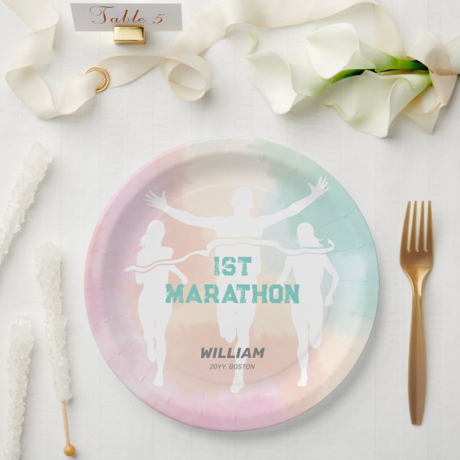 Individuelle Name 1. Marathon Celebration Party Pappteller (Hochzeit)