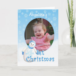 Individuelle Name 1. Weihnachtsschneemann Fotokart Feiertagskarte