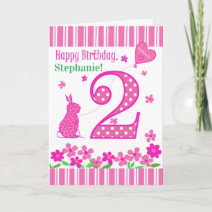 individuelle Name 2. Geburtstag mit Pink Bunny Car Karte