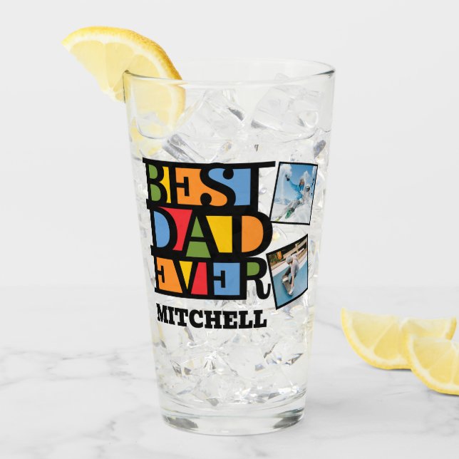 Individuelle Name & 4 Fotos BESTER VATER JE Glas (Vorderseite Ice)