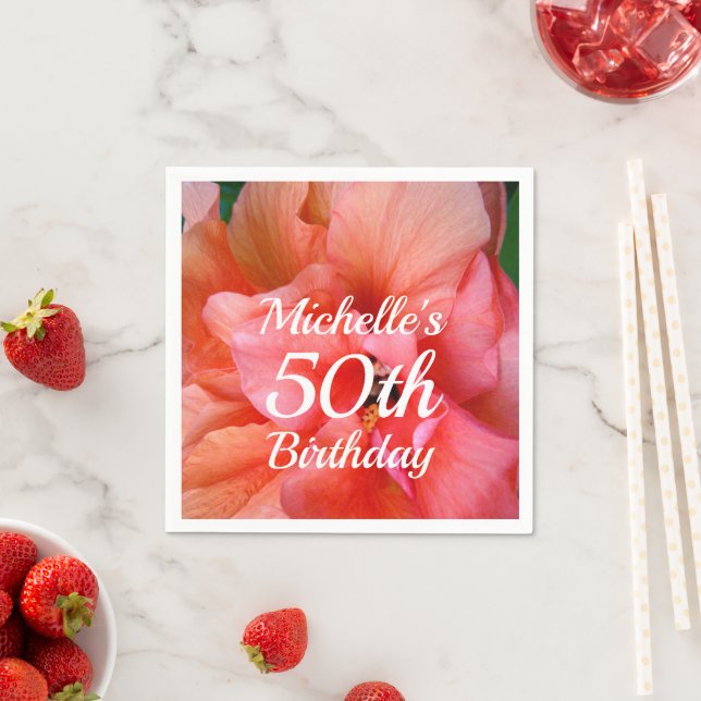 Individuelle Name 50. Geburtstag Tropische Blume Serviette (Beispiel)
