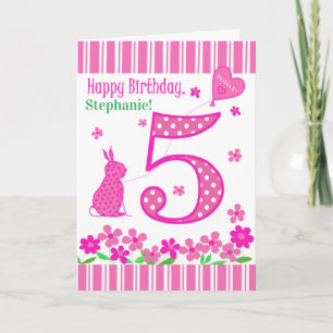individuelle Name 5. Geburtstag mit Pink Bunny Car Karte