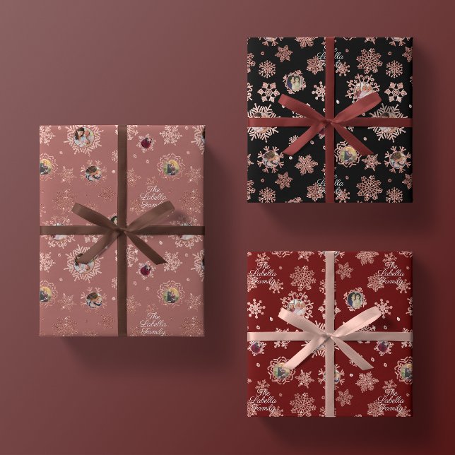 Individuelle Name + 6 Foto Rose Gold Glitzer Schne Geschenkpapier Set (Von Creator hochgeladen)