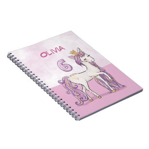 Individuelle Name 6. Geburtstag Rosa Pferd mit Kro Notizblock