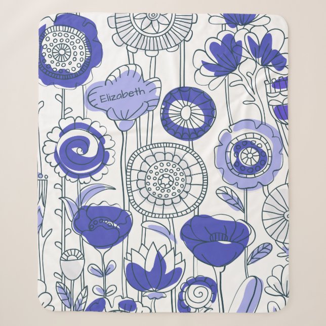 Individuelle Name Abstrakt Blütenblau Lila Künstle Sherpadecke (Vorderseite)