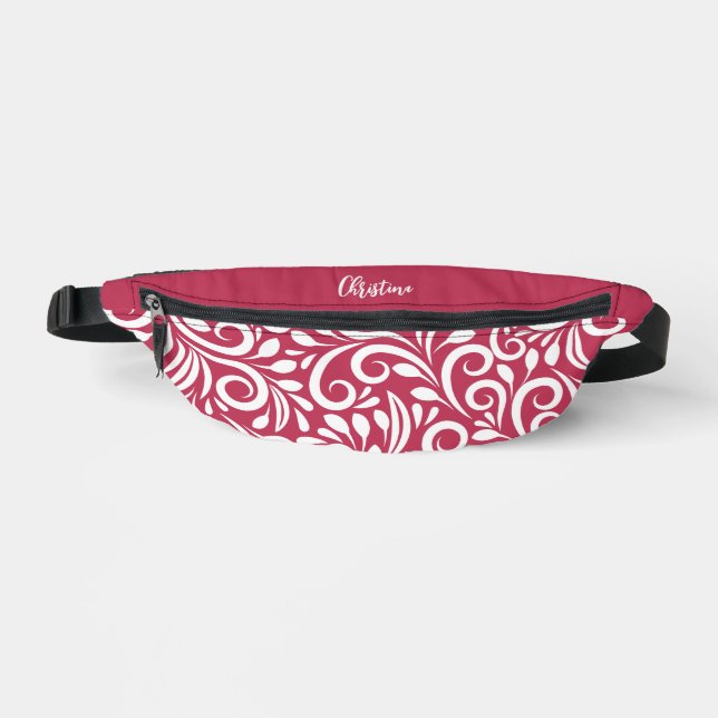 Individuelle Name Abstrakt Flora Magenta Rote Kirc Bauchtasche (Vorderseite)