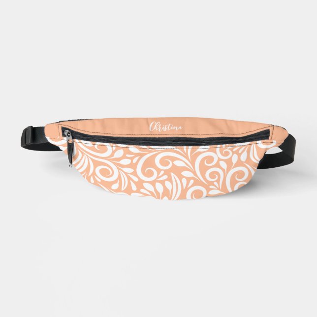 Individuelle Name Abstrakt Floral Elegante Peach W Bauchtasche (Vorderseite)