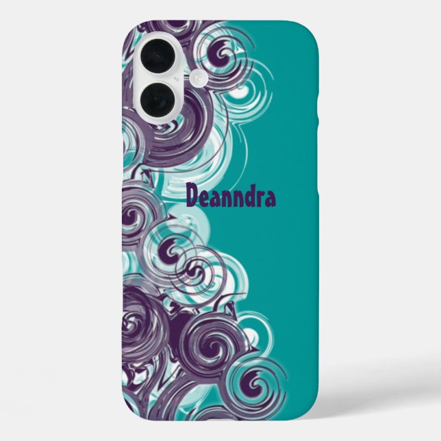 Individuelle Name Abstrakt Lila Weißwalzen Lila iPhone 16 Plus Hülle (Rückseite)
