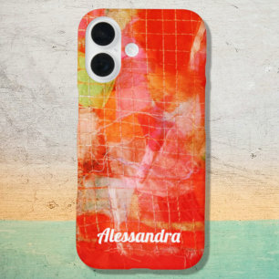 Individuelle Name Abstrakte Retro-Rote Orange iPhone 16 Hülle