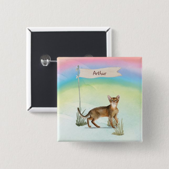 Individuelle Name Abyssinian Cat Pet Button (Vorne & Hinten)