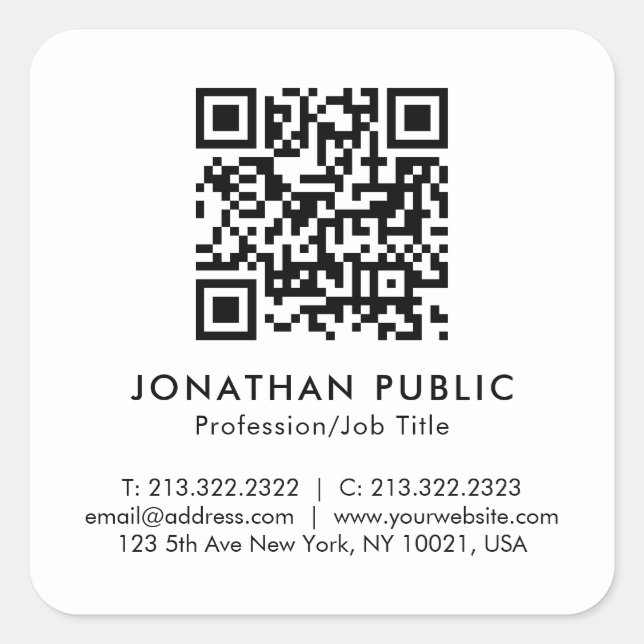 Individuelle Name-Adresse QR-Code Hinzufügen von L Quadratischer Aufkleber (Vorderseite)