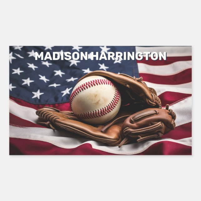 Individuelle Name American Baseball Rechteckiger Aufkleber (Vorderseite)