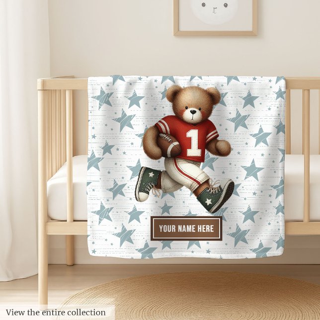Individuelle Name American Football Blanket für Ju Fleecedecke (Cozy football teddy bear blanket, soft and cute boy birthday gift for little sports fans.)