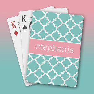 Individuelle Name Aqua & Blush Quatrefolienmuster Spielkarten