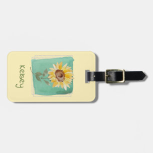 Individuelle Name Aquamarin Watercolor Sonnenblume Gepäckanhänger