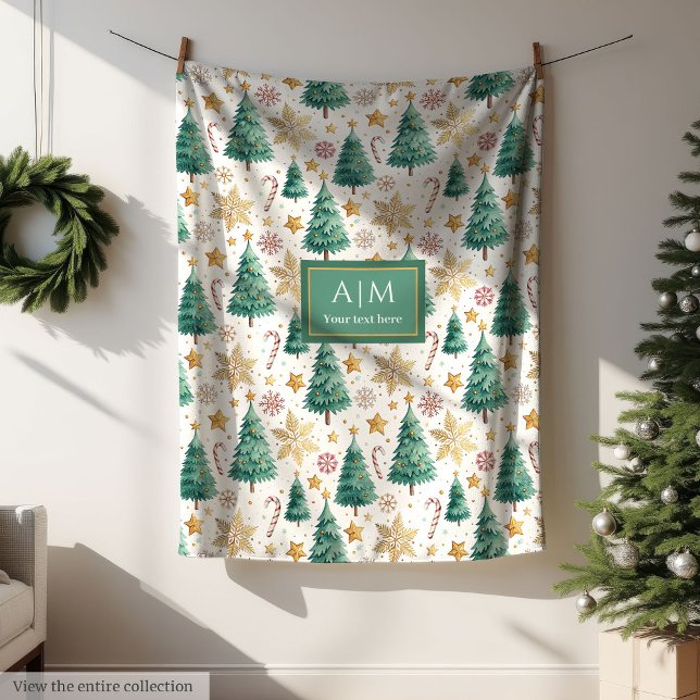 Individuelle Name Aquarell Weihnachtsbäume Fleece  (Custom name watercolor Christmas trees fleece gift)