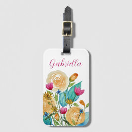 Individuelle Name Aquarellfarben-Blume Gepäckanhänger