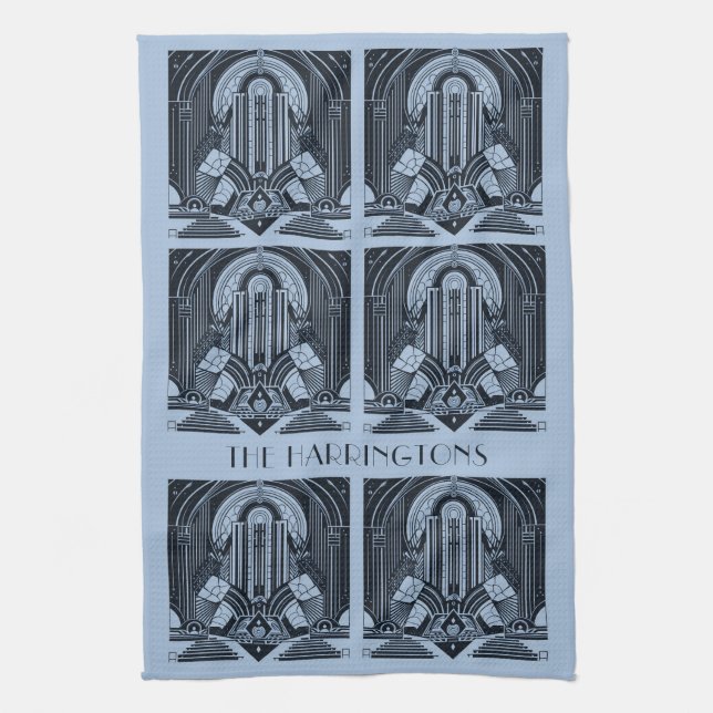 Individuelle Name Art Deco Geschirrtuch (Vertikal)