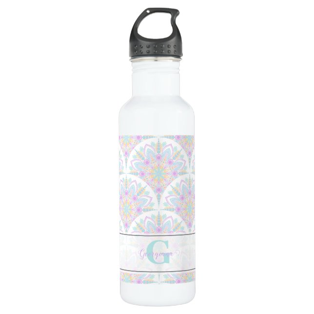 Individuelle Name Art Deco Pastel Rainbow Floral M Edelstahlflasche (Vorderseite)