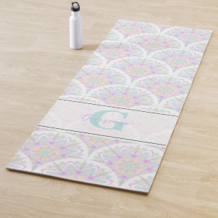 Individuelle Name Art Deco Pastel Rainbow Floral M Yogamatte