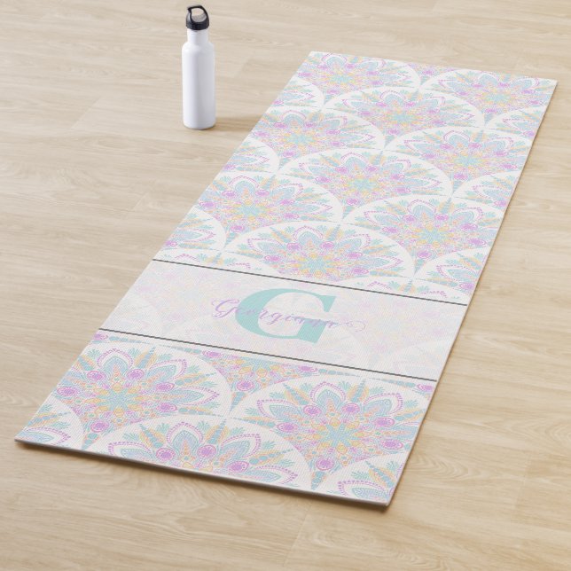 Individuelle Name Art Deco Pastel Rainbow Floral M Yogamatte (Beispiel)