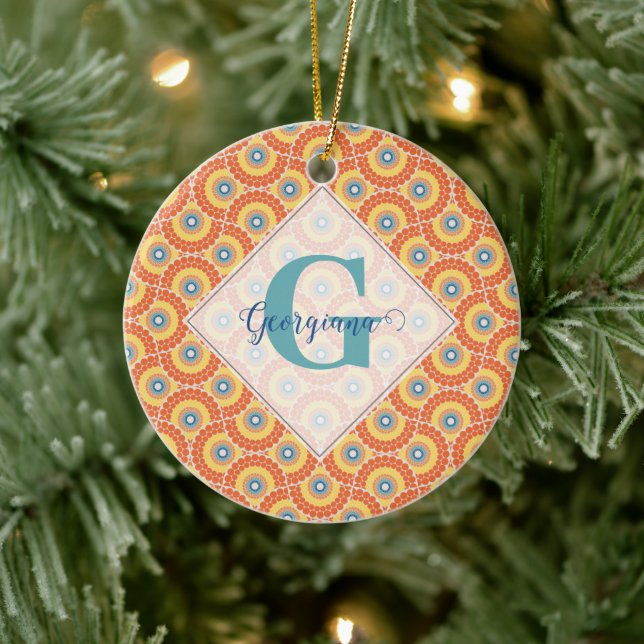 Individuelle Name Art Deco Sommer Radiant Mandala Keramik Ornament (Baum)