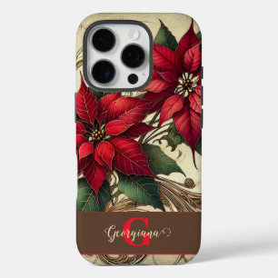 Individuelle Name Art Nouveau Christmas Poinsettia iPhone 16 Pro Hülle