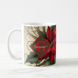 Individuelle Name Art Nouveau Christmas Poinsettia Kaffeetasse