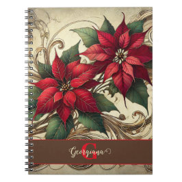 Individuelle Name Art Nouveau Christmas Poinsettia Notizblock
